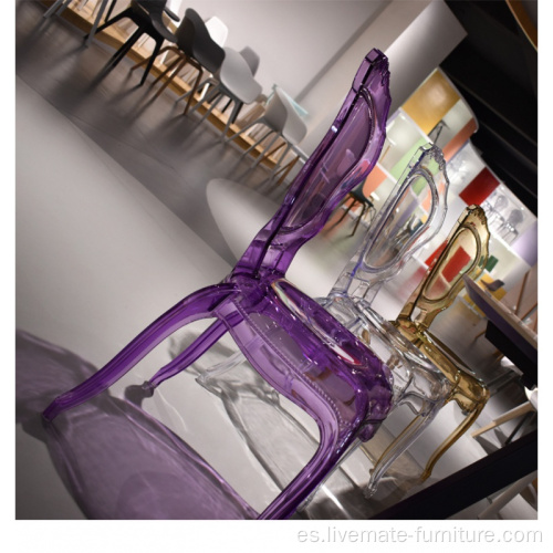 Cómoda silla de comedor de cristal de boda de plástico cómodo